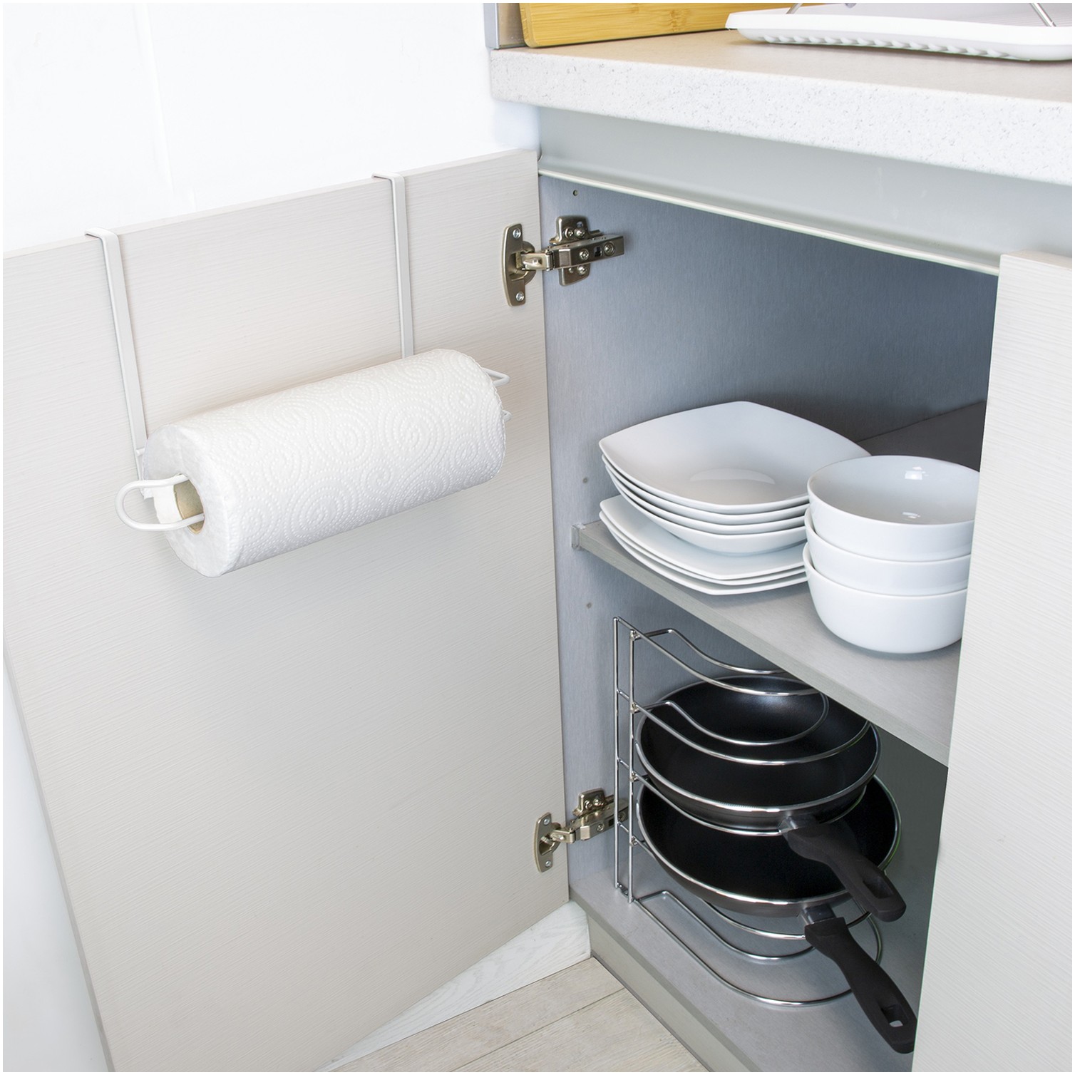 Colgador Portarrollos Papel Cocina, Acero Para Puertas, Encimeras, Muebles. 32,5x18x10 cm.