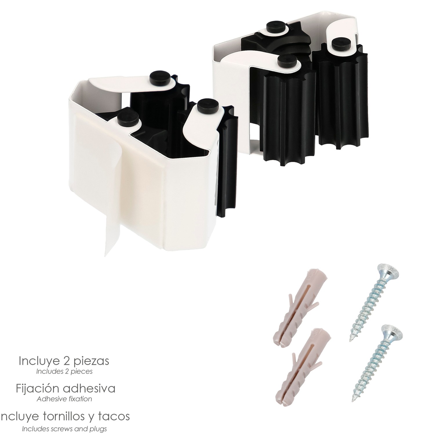 Colgador Adhesivo / Atornillable Para Escobas, Fregonas, Cepillos, Recogedores (Blister 2 piezas)