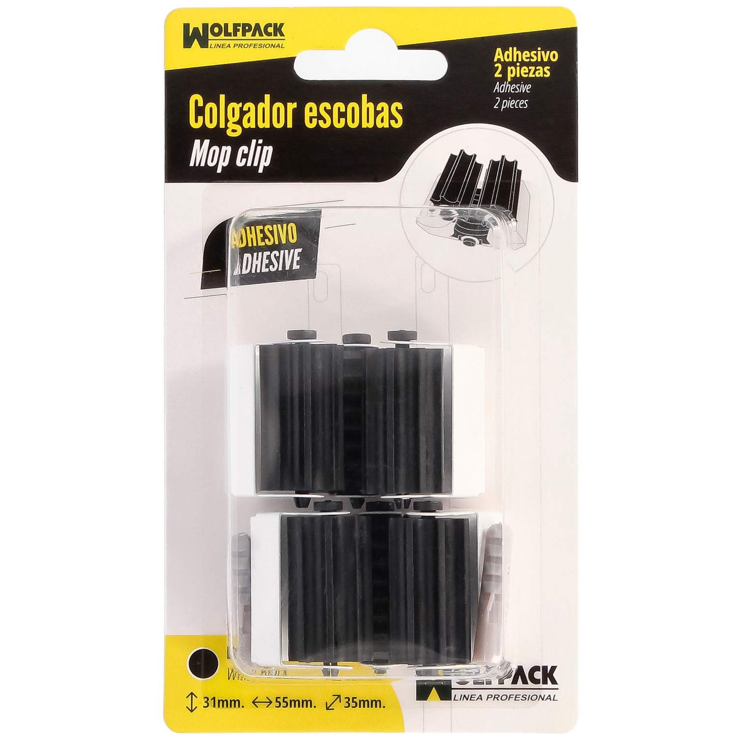 Colgador Adhesivo / Atornillable Para Escobas, Fregonas, Cepillos, Recogedores (Blister 2 piezas)