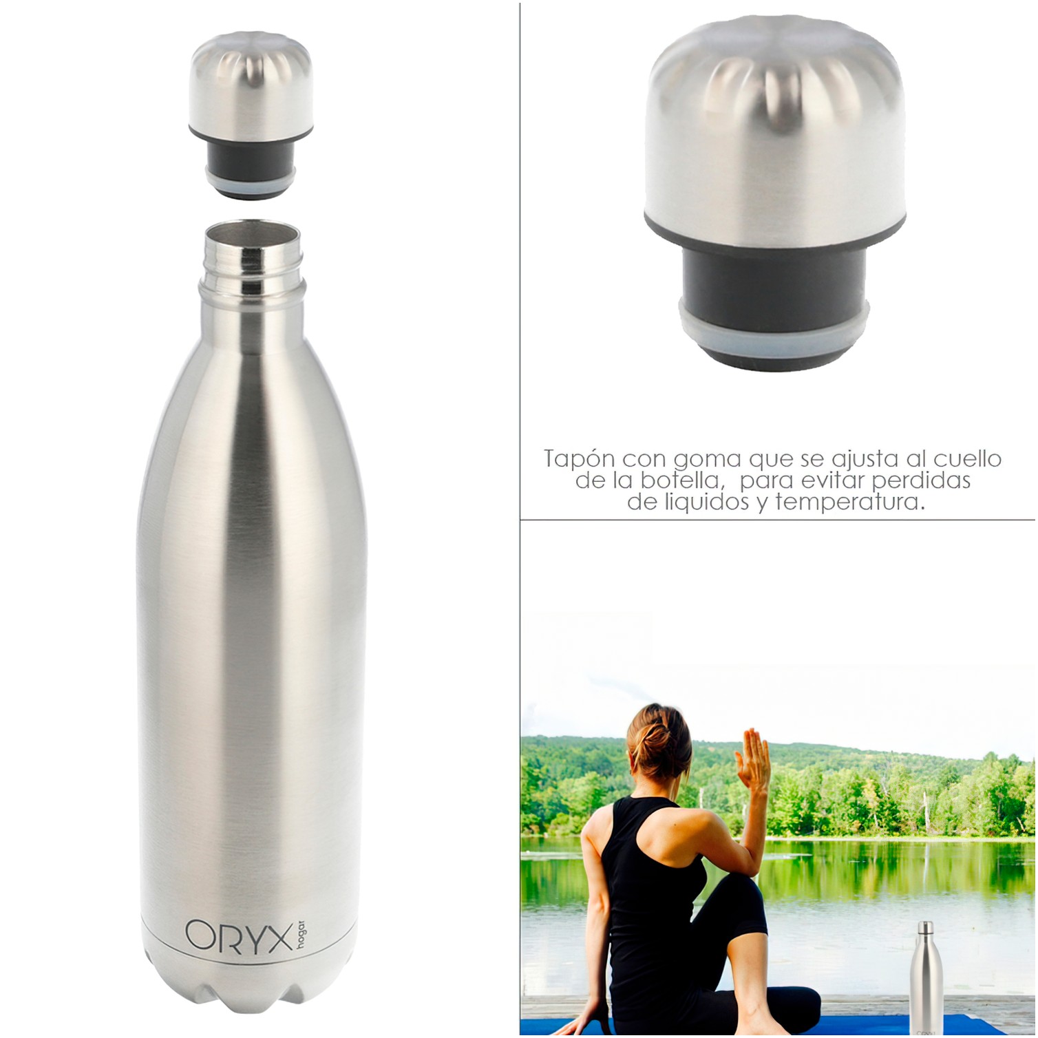 Botella Termica, Capacidad De 1000 ML. Libre BPA, Acero Inoxidable, Antigoteo