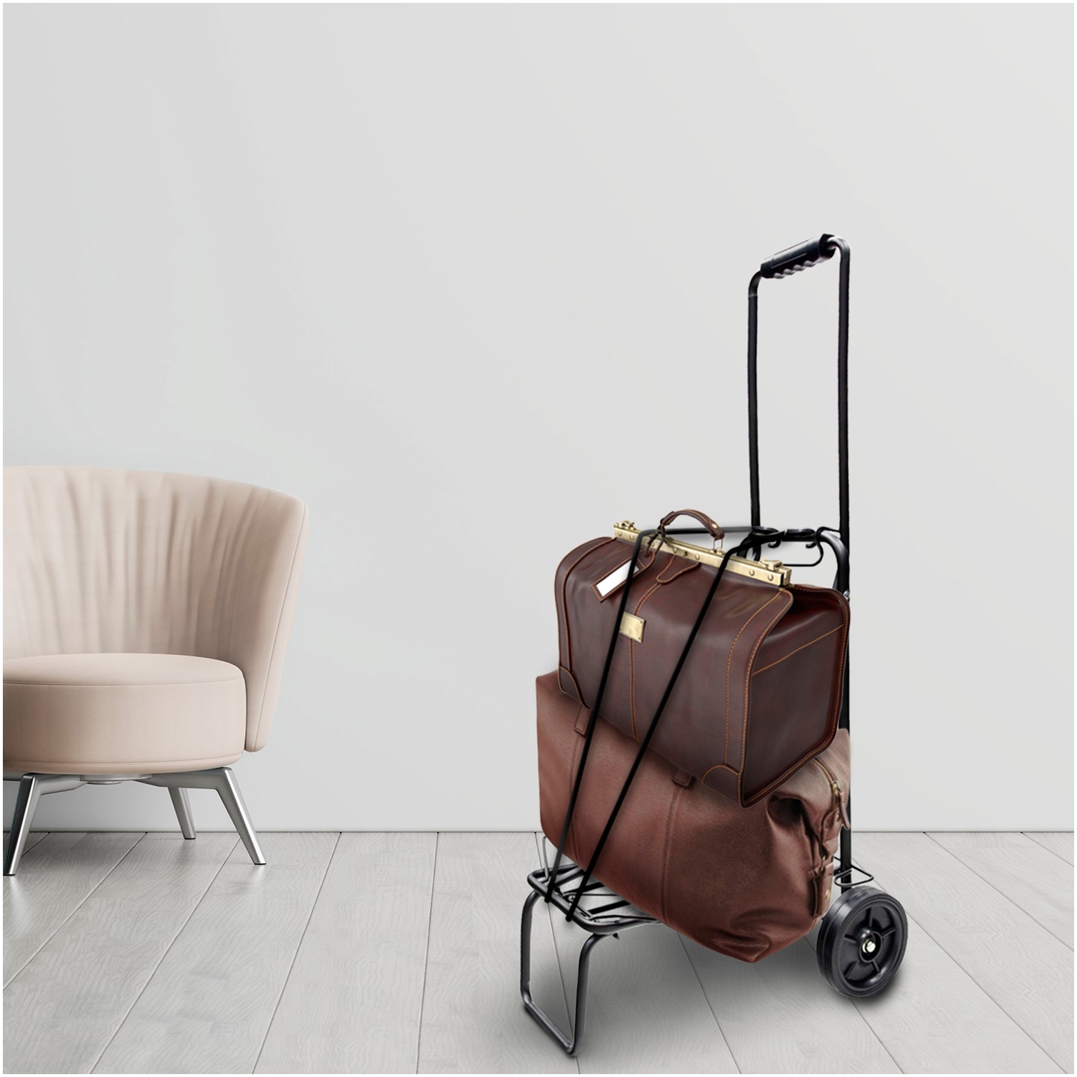 Carretilla Plegable Metalica De Carga - Porta Maletas Con Cuerda Elastica 93,5x33x44 cm. Carro De Transporte 50 Kg.