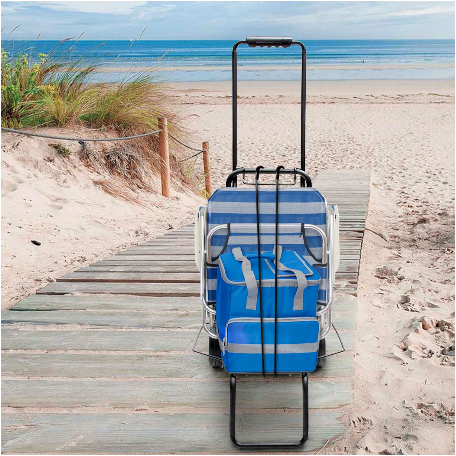 Carretilla Plegable Metalica De Carga - Porta Maletas Con Cuerda Elastica 93,5x33x44 cm. Carro De Transporte 50 Kg.