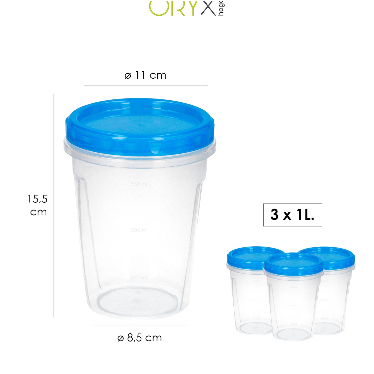 Juego Recipientes Plastico Redondos 1 Litro (Pack 3 piezas)