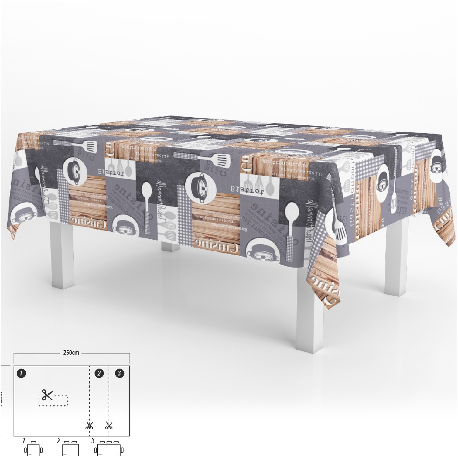 Mantel Hule Rectangular Cuisin Impermeable Antimanchas PVC 140 x 250 cm. Recortable Uso Interior y Exterior