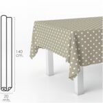 Mantel Hule Rectangular Topos Beige. Impermeable Antimanchas PVC 140 cm. x 20 metros. Rollo Recortable. Interior y Exterior