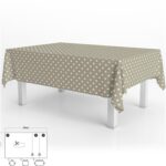Mantel Hule Rectangular Topos Beige Impermeable Antimanchas PVC 140x250 cm. Recortable Uso Interior y Exterior