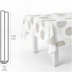 Mantel Hule Rectangular Circulos Beis. Impermeable Antimanchas PVC 140 cm. x 20 metros. Rollo Recortable. Interior y Exterior
