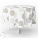 Mantel Hule Redondo Circulos Beige Impermeable Antimanchas PVC Ø 140 cm. Uso Interior y Exterior
