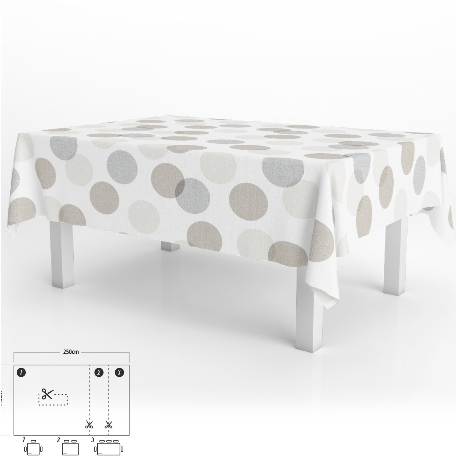 Mantel Hule Rectangular Circulos Beige Impermeable Antimanchas PVC 140x250 cm. Recortable Uso Interior y Exterior