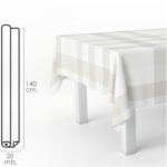 Mantel Hule Rectangular Cuadros Beis. Impermeable Antimanchas PVC 140 cm. x 20 metros. Rollo Recortable. Interior y Exterior
