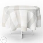 Mantel Hule Redondo Cuadros Beige Impermeable Antimanchas PVC Ø 140 cm. Uso Interior y Exterior