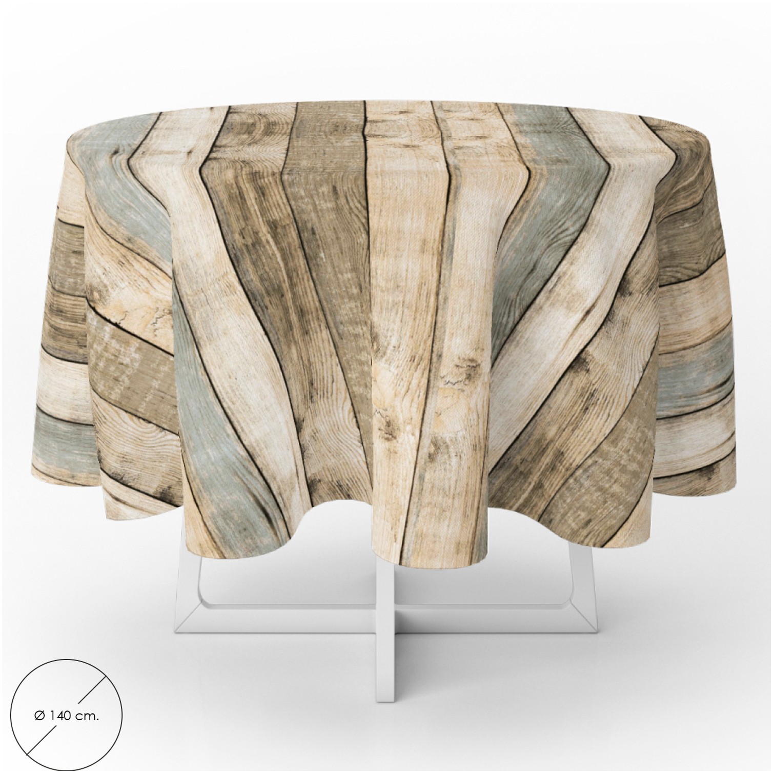 Mantel Hule Redondo Tablones Madera Impermeable Antimanchas PVC Ø 140 cm. Uso Interior y Exterior