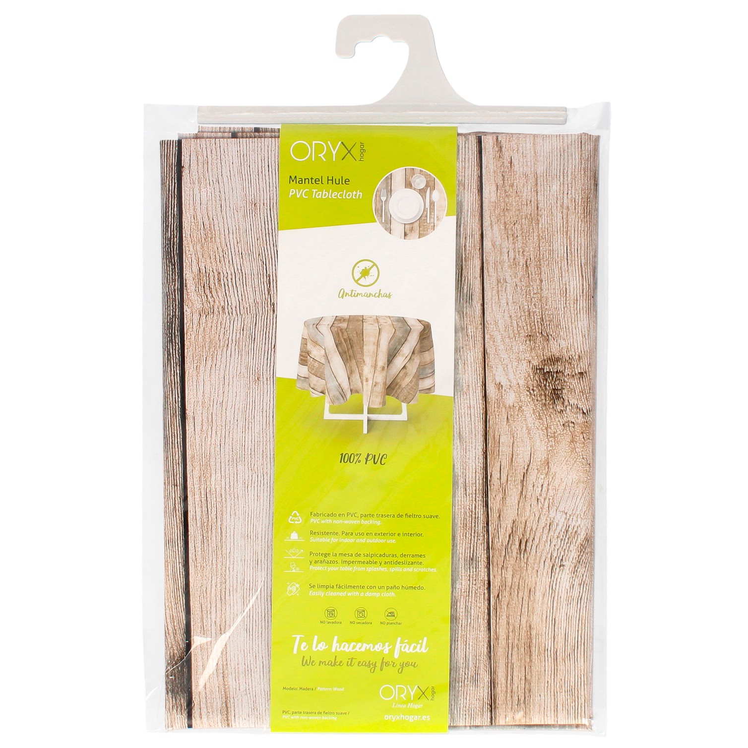 Mantel Hule Redondo Tablones Madera Impermeable Antimanchas PVC Ø 140 cm. Uso Interior y Exterior