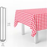 Mantel Hule Rectangular Cuadros Rojos. Impermeable Antimanchas PVC 140 cm. x 20 metros. Rollo Recortable. Interior y Exterior