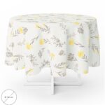 Mantel Hule Redondo Flores Amarillas Impermeable Antimanchas PVC Ø140 cm. Uso Interior y Exterior