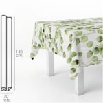 Mantel Hule Rectangular Hojas Verdes. Impermeable Antimanchas PVC 140 cm. x 20 metros. Rollo Recortable. Interior y Exterior