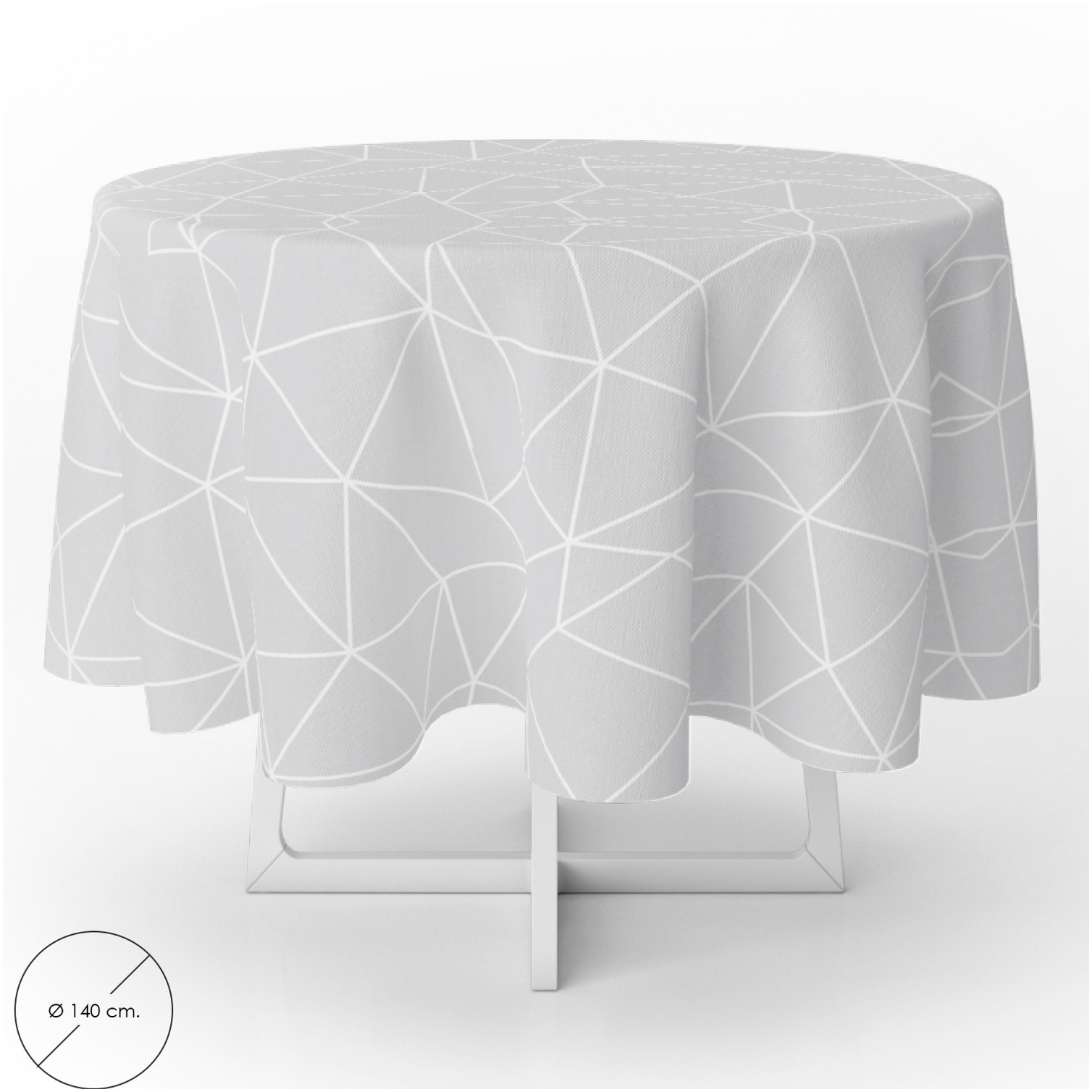 Mantel Hule Geometrico Gris Impermeable Antimanchas PVC Ø 140 cm. Uso Interior y Exterior
