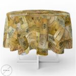 Mantel Hule Redondo Tablones Vino Impermeable Antimanchas PVC Ø 140 cm. Uso Interior y Exterior