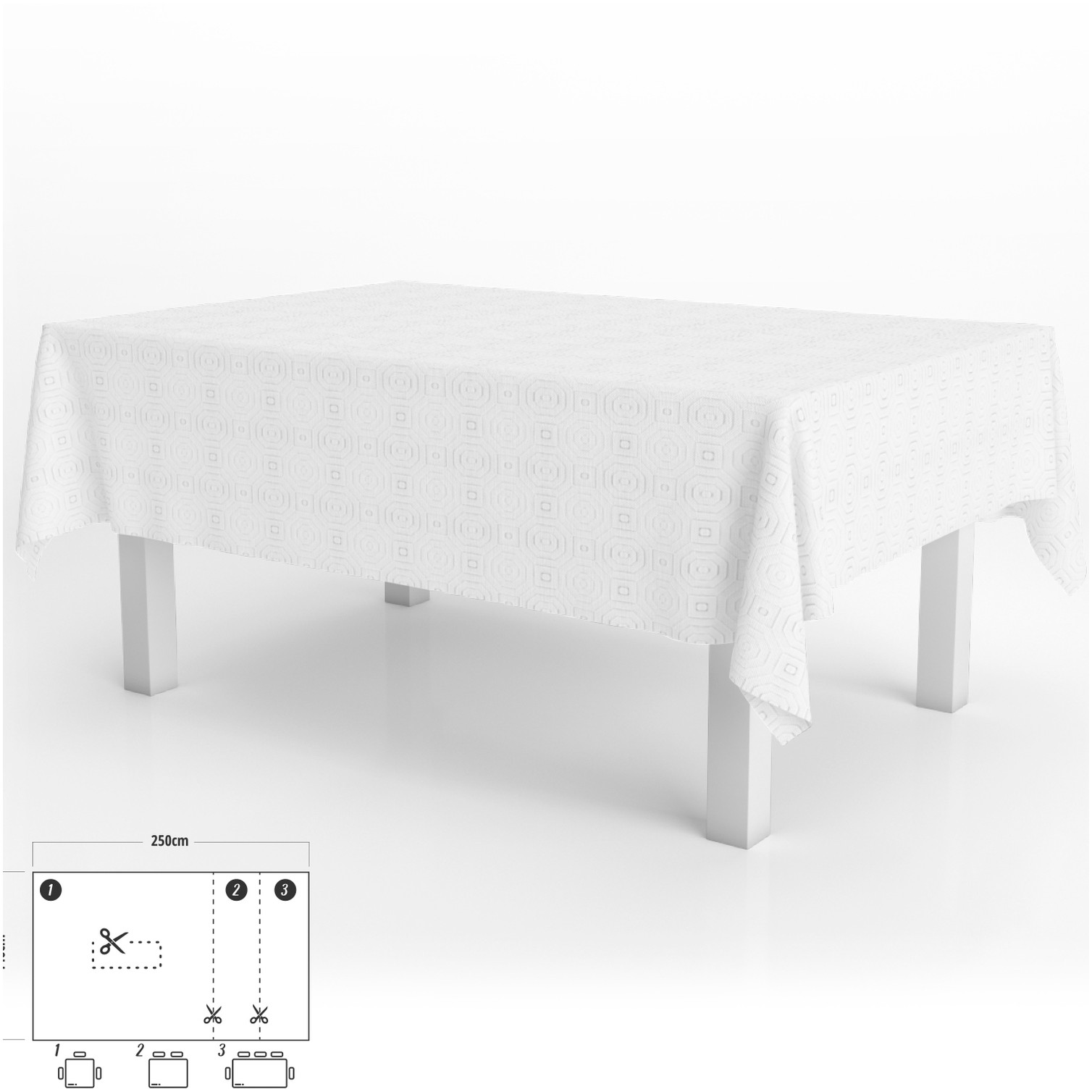 Mantel Hule Muleton Rectangular Blanco Impermeable Antimanchas PVC 140x250 cm. Recortable Uso Interior y Exterior
