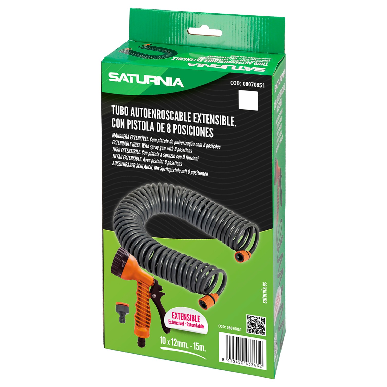 Manguera Extensible Espiral Autoenroscable Para Riego Jardin 15 MetrosCon Pistola y Conectores