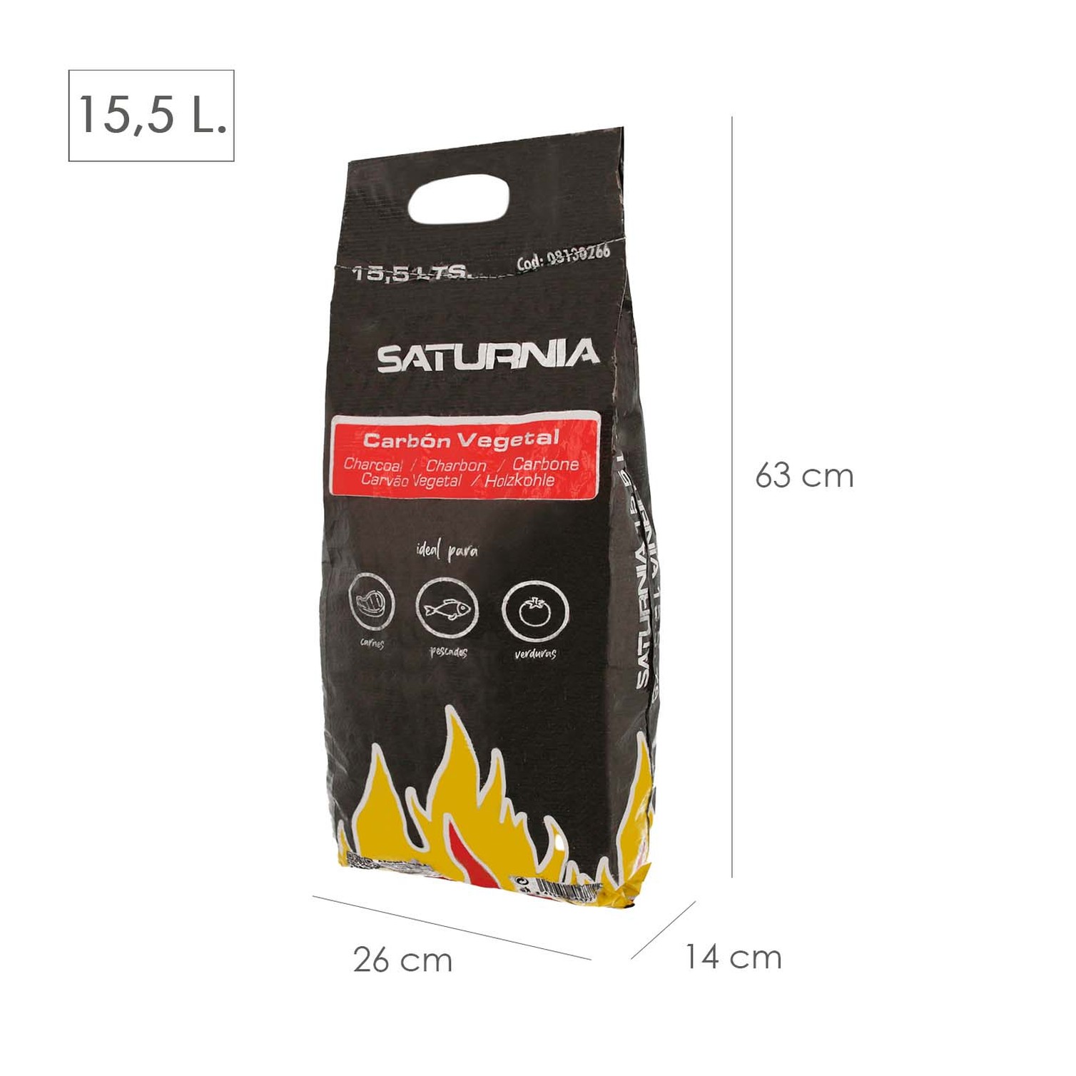 Bolsa Carbon Vegetal Para Barbacoas 15,5 Litros (2,95 Kg. Aprox) Carbon Duradero y Trozos de Gran Tamaño,