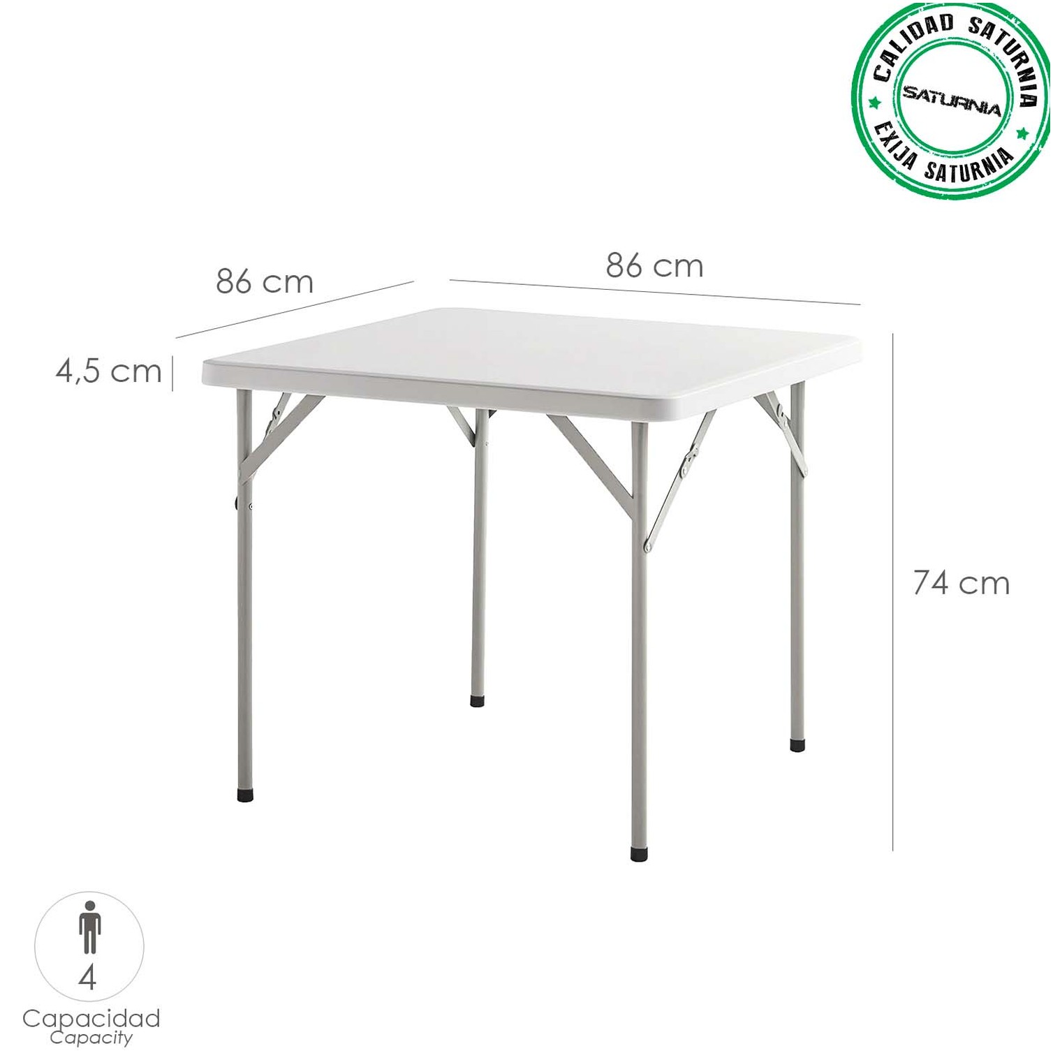 Mesa Plegable Cuadrada HDPE Multifuncional, Portatil, Resistente,Multiusos 86x86x74 cm. Color Blanco