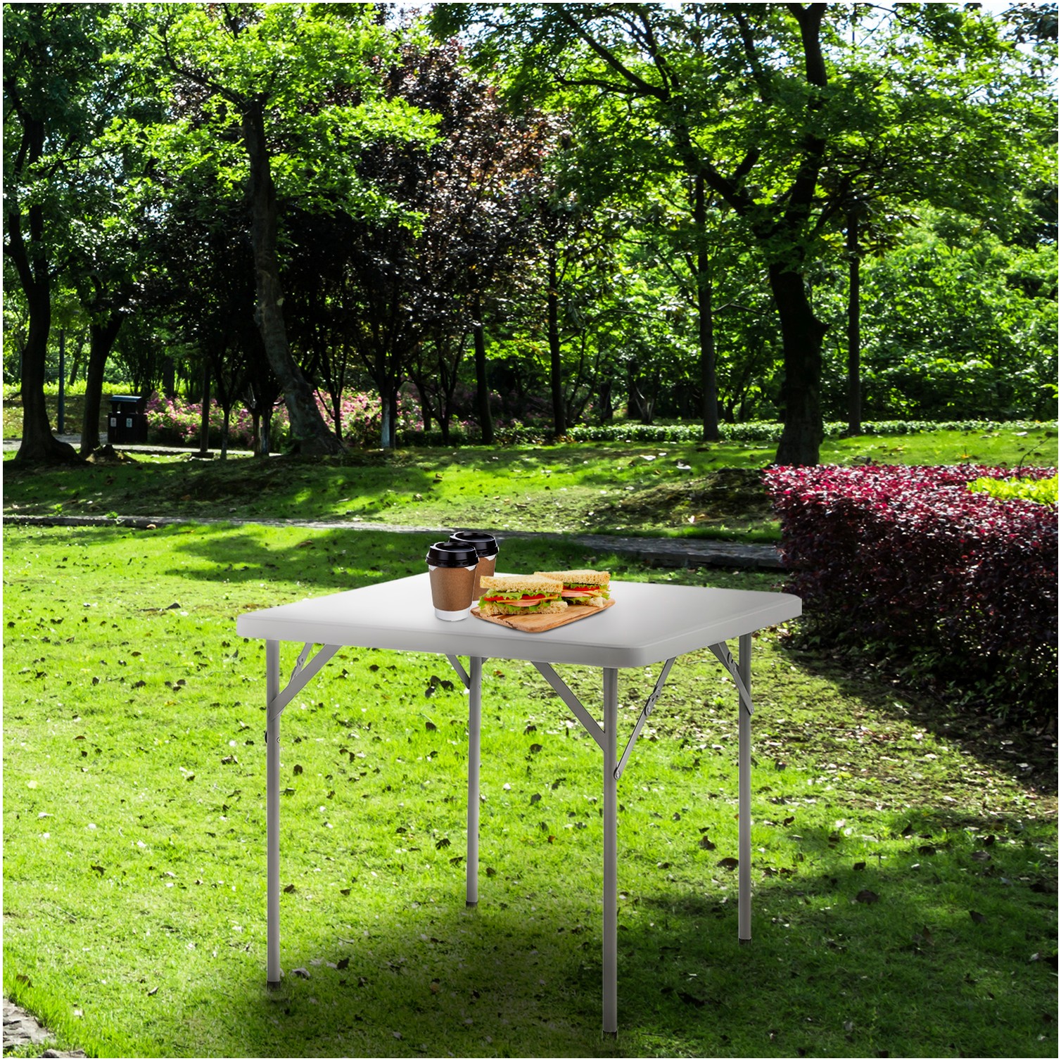 Mesa Plegable Cuadrada HDPE Multifuncional, Portatil, Resistente,Multiusos 86x86x74 cm. Color Blanco