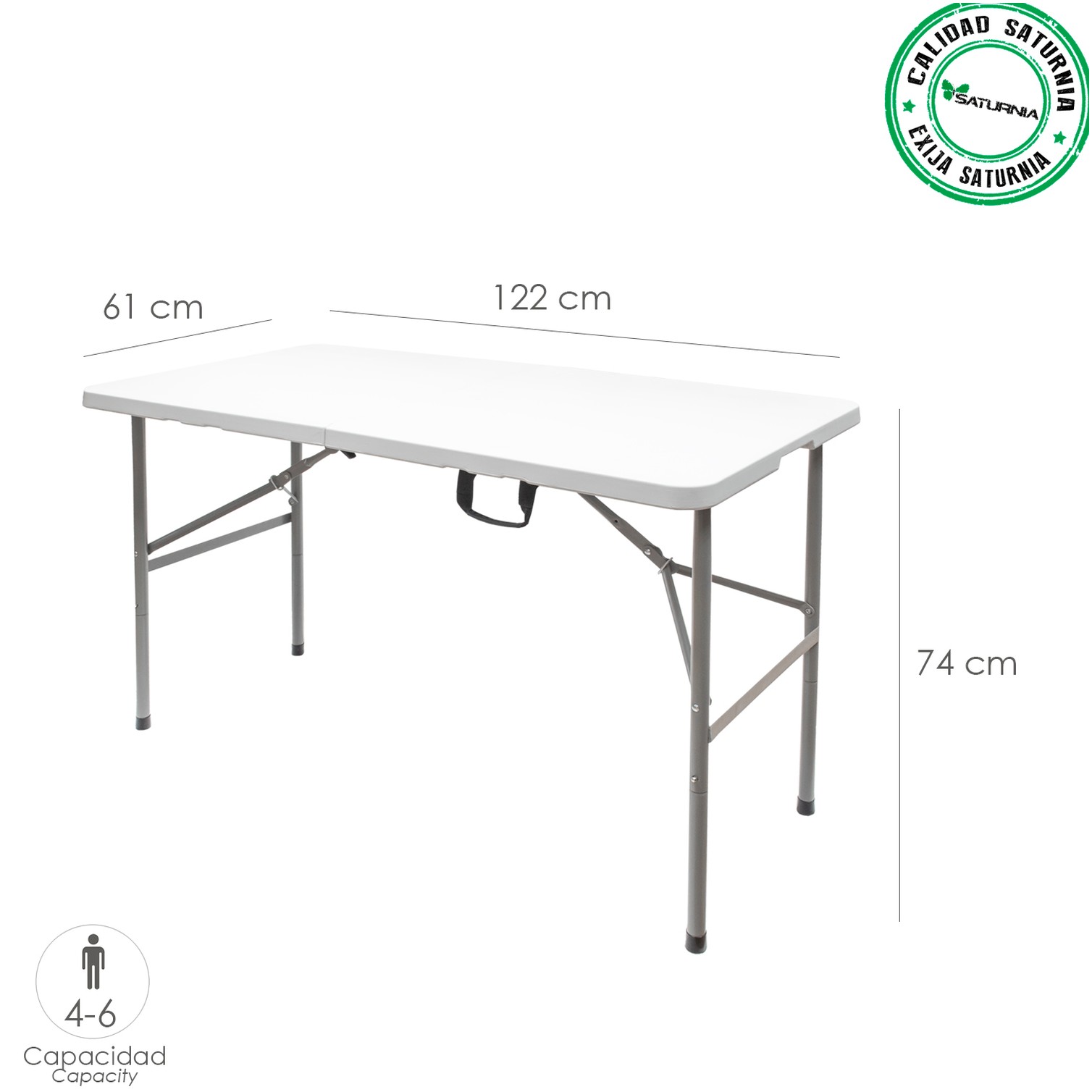Mesa Plegable Rectangular HDPE 122x61x74 cm. Color Blanco