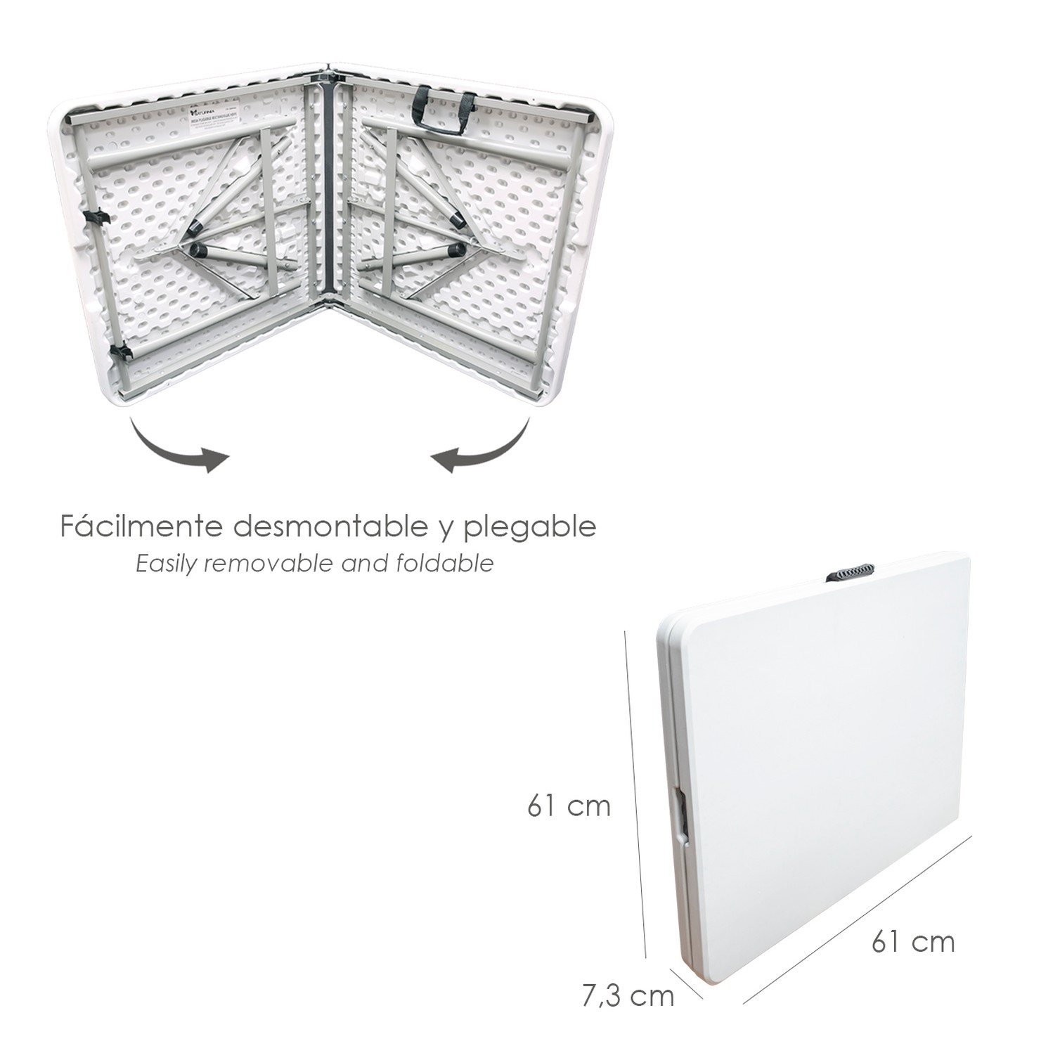 Mesa Plegable Rectangular HDPE 122x61x74 cm. Color Blanco