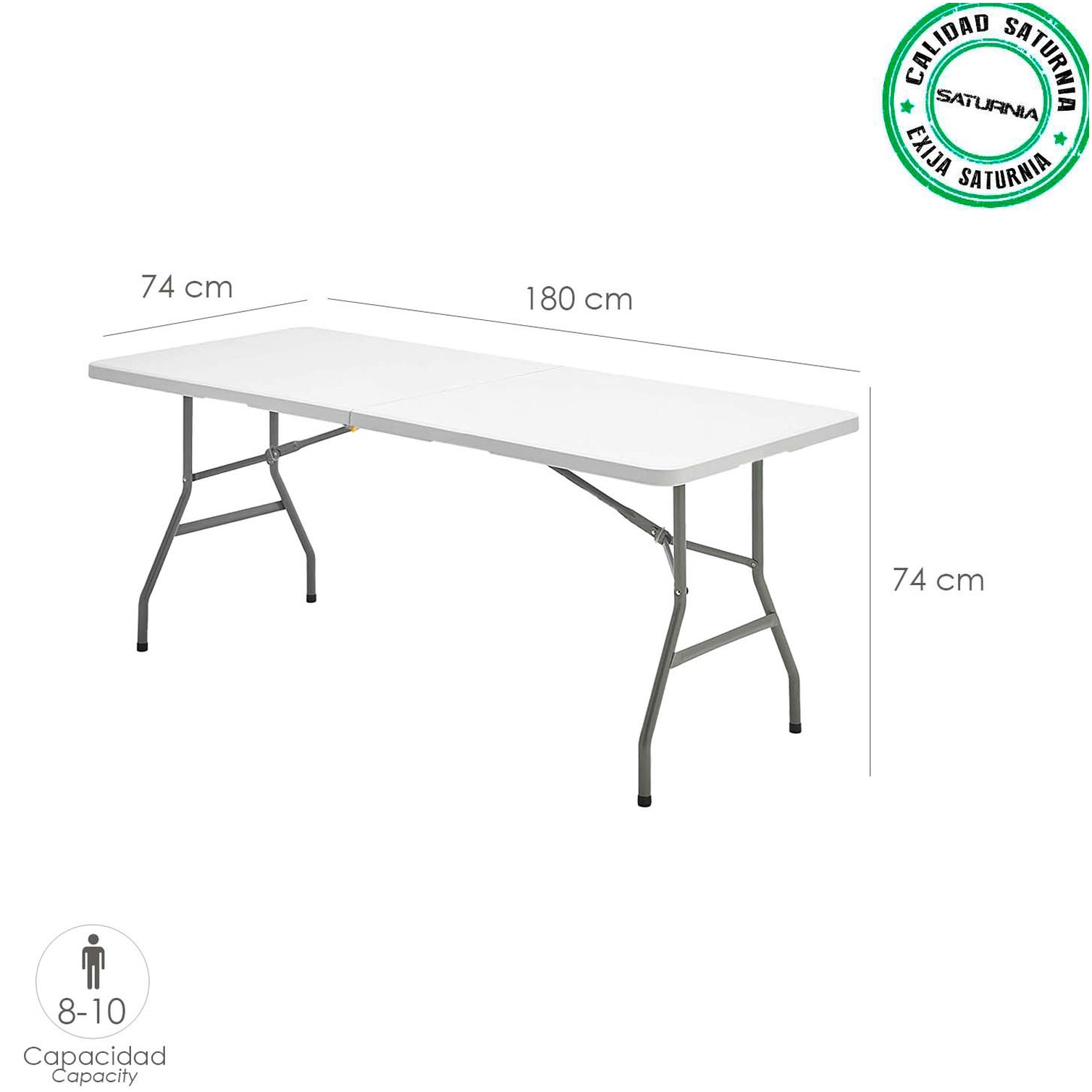 Mesa Plegable Rectangular HDPE Multifuncional, Portatil, Resistente,Multiusos 180x74x74 cm. Color Blanco