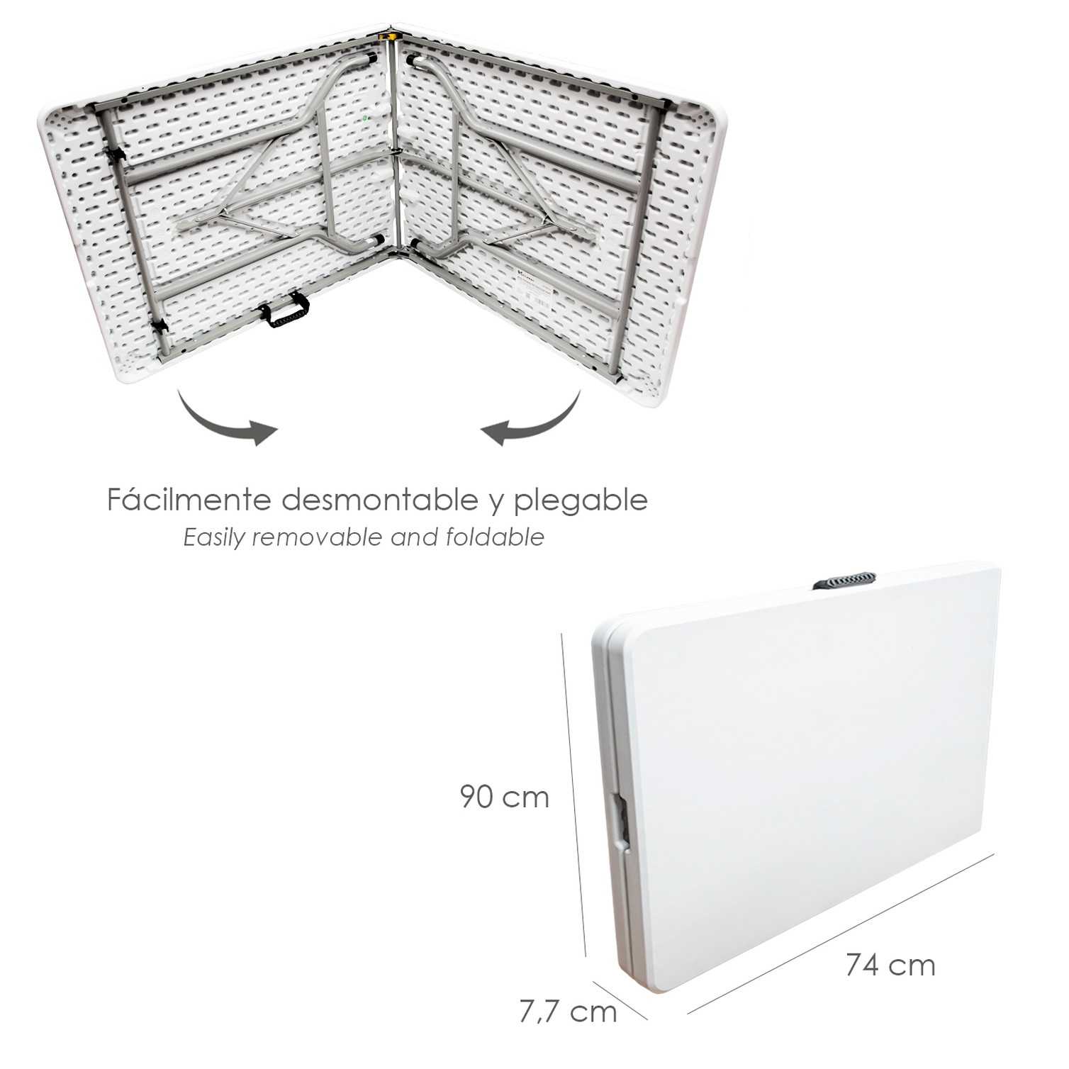 Mesa Plegable Rectangular HDPE Multifuncional, Portatil, Resistente,Multiusos 180x74x74 cm. Color Blanco
