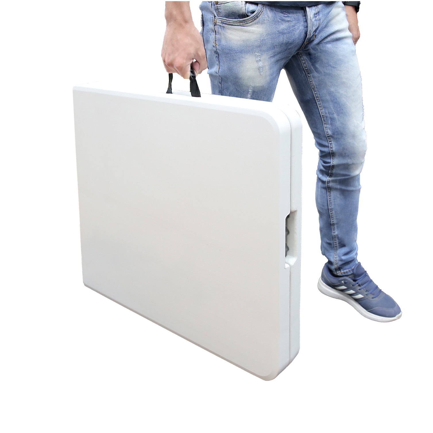 Mesa Plegable Rectangular HDPE Multifuncional, Portatil, Resistente,Multiusos 180x74x74 cm. Color Blanco