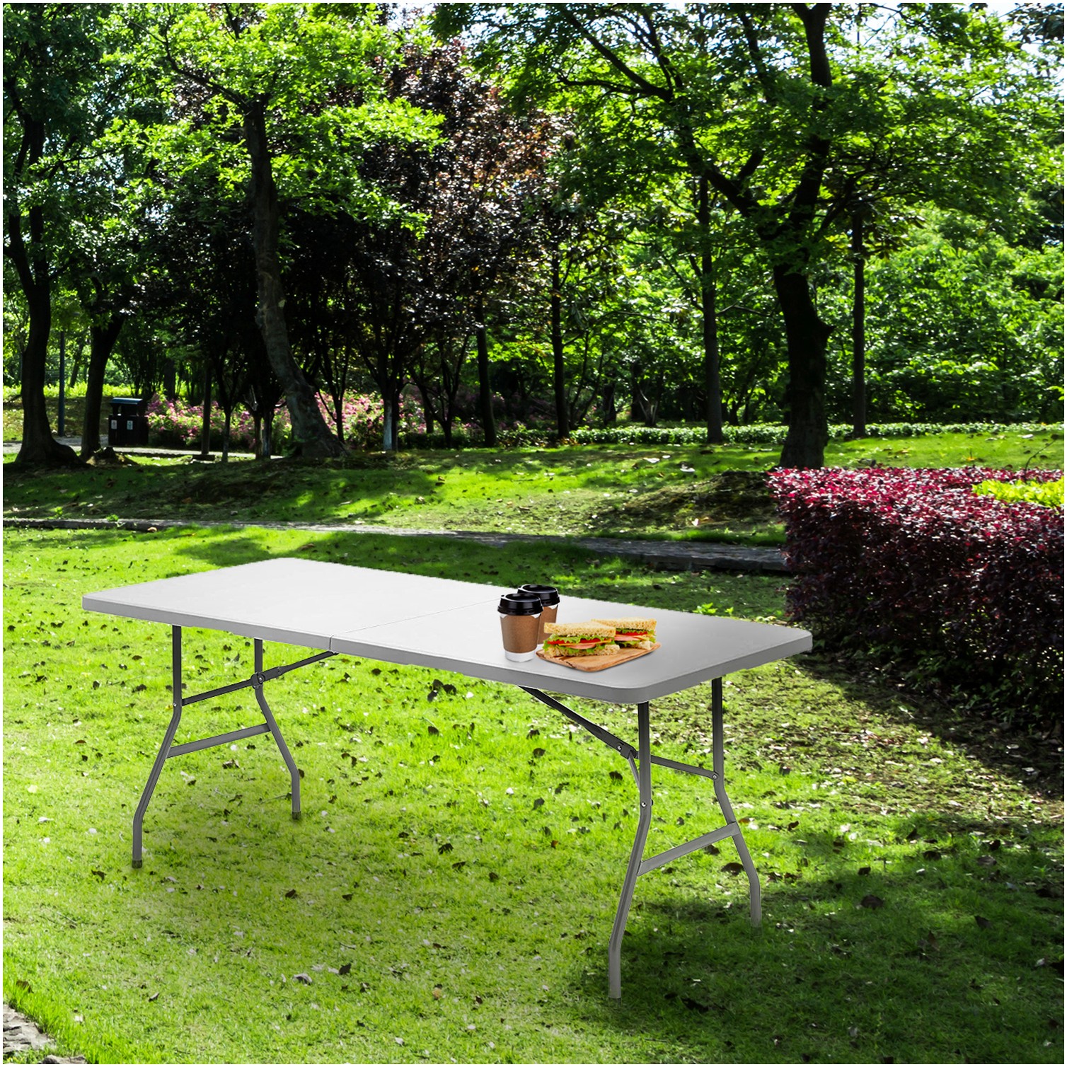 Mesa Plegable Rectangular HDPE Multifuncional, Portatil, Resistente,Multiusos 180x74x74 cm. Color Blanco