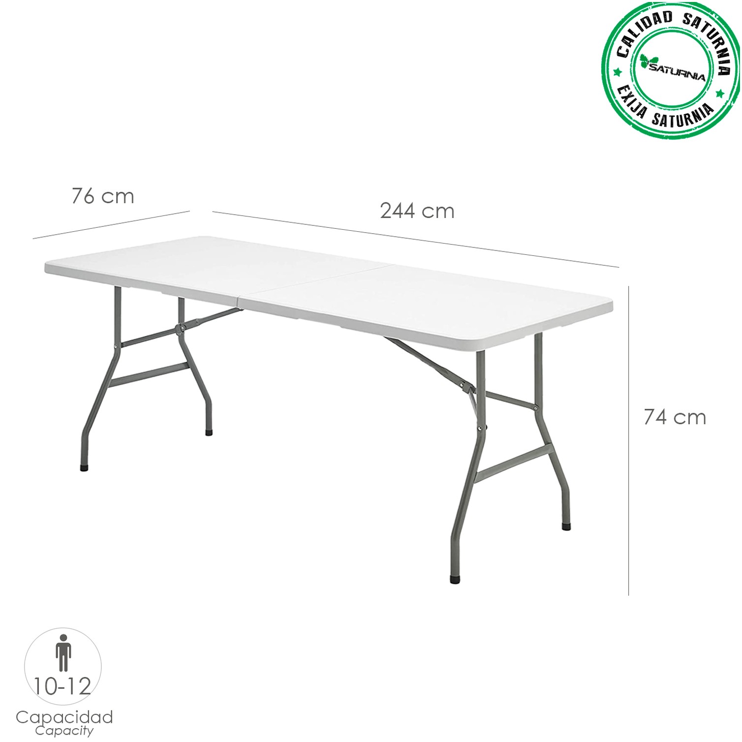 Mesa Plegable Rectangular HDPE 244x76x74 cm. Color Blanco