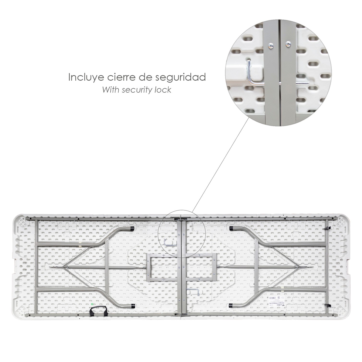 Mesa Plegable Rectangular HDPE 244x76x74 cm. Color Blanco