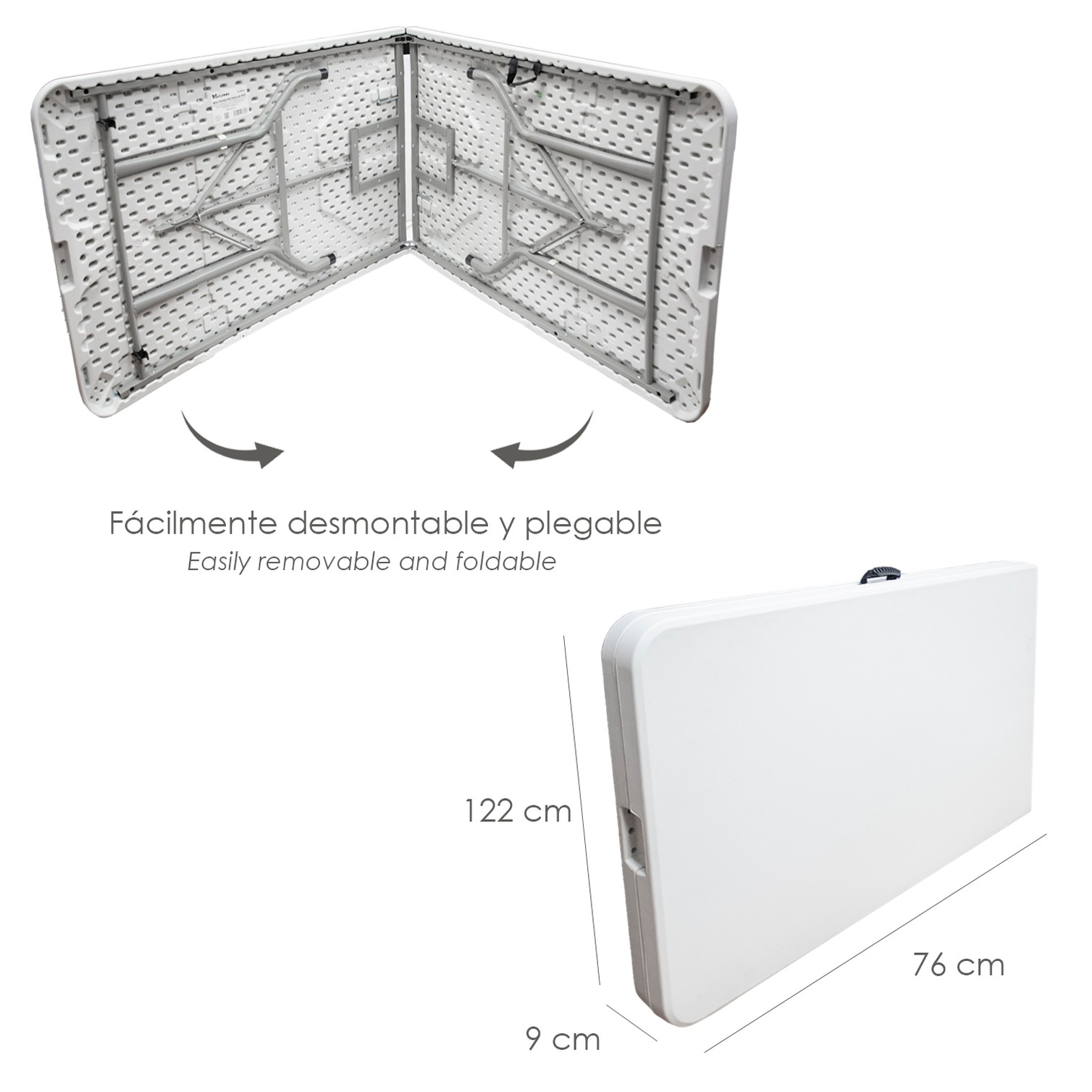 Mesa Plegable Rectangular HDPE 244x76x74 cm. Color Blanco