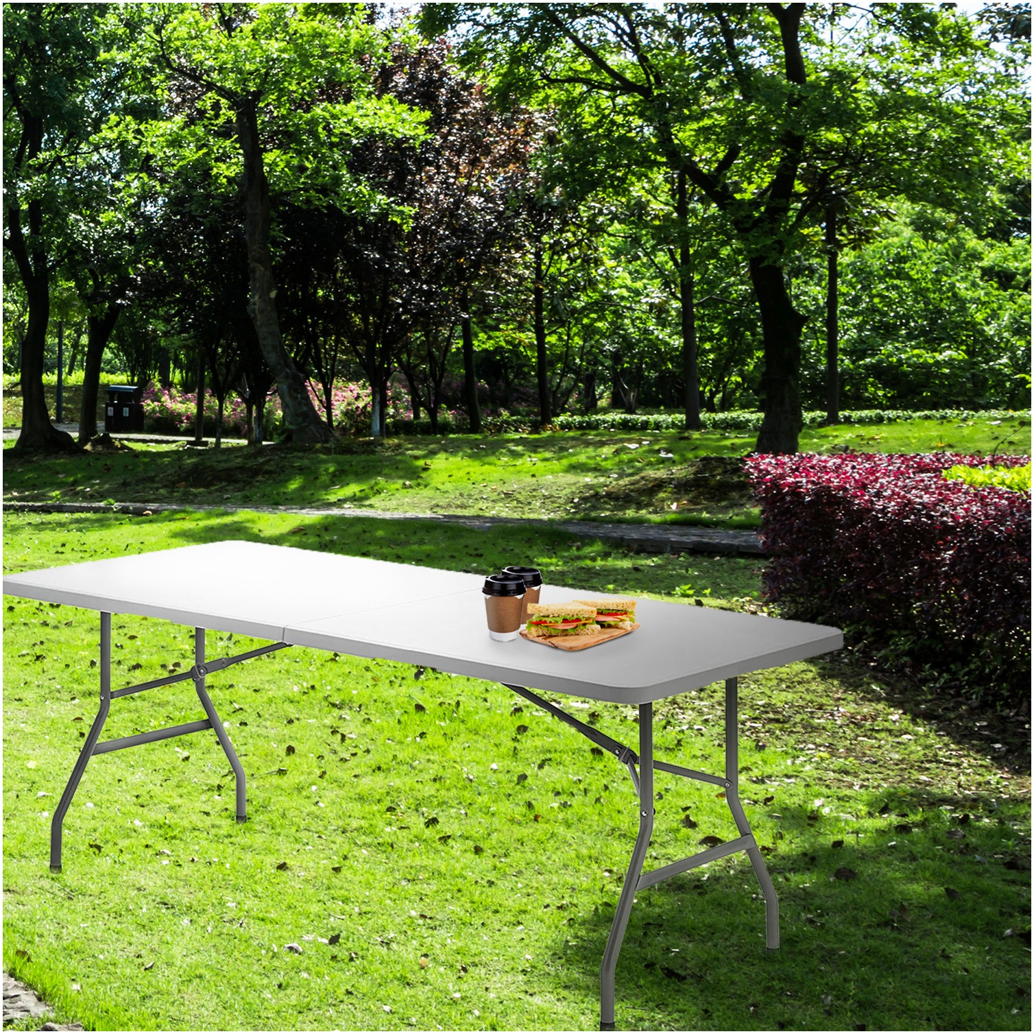 Mesa Plegable Rectangular HDPE 244x76x74 cm. Color Blanco