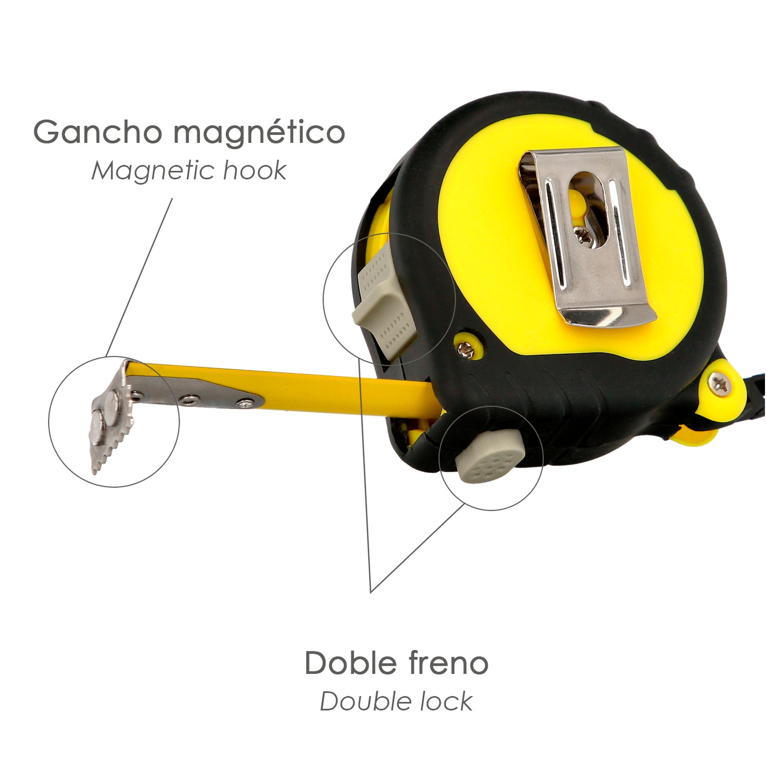 Flexometro Gummy Grip Con Doble Freno Longitud 3 Metros Ancho 16 mm. Magnetico.Metro Medición, Metro Magnetico, Hogar, Bricolaje