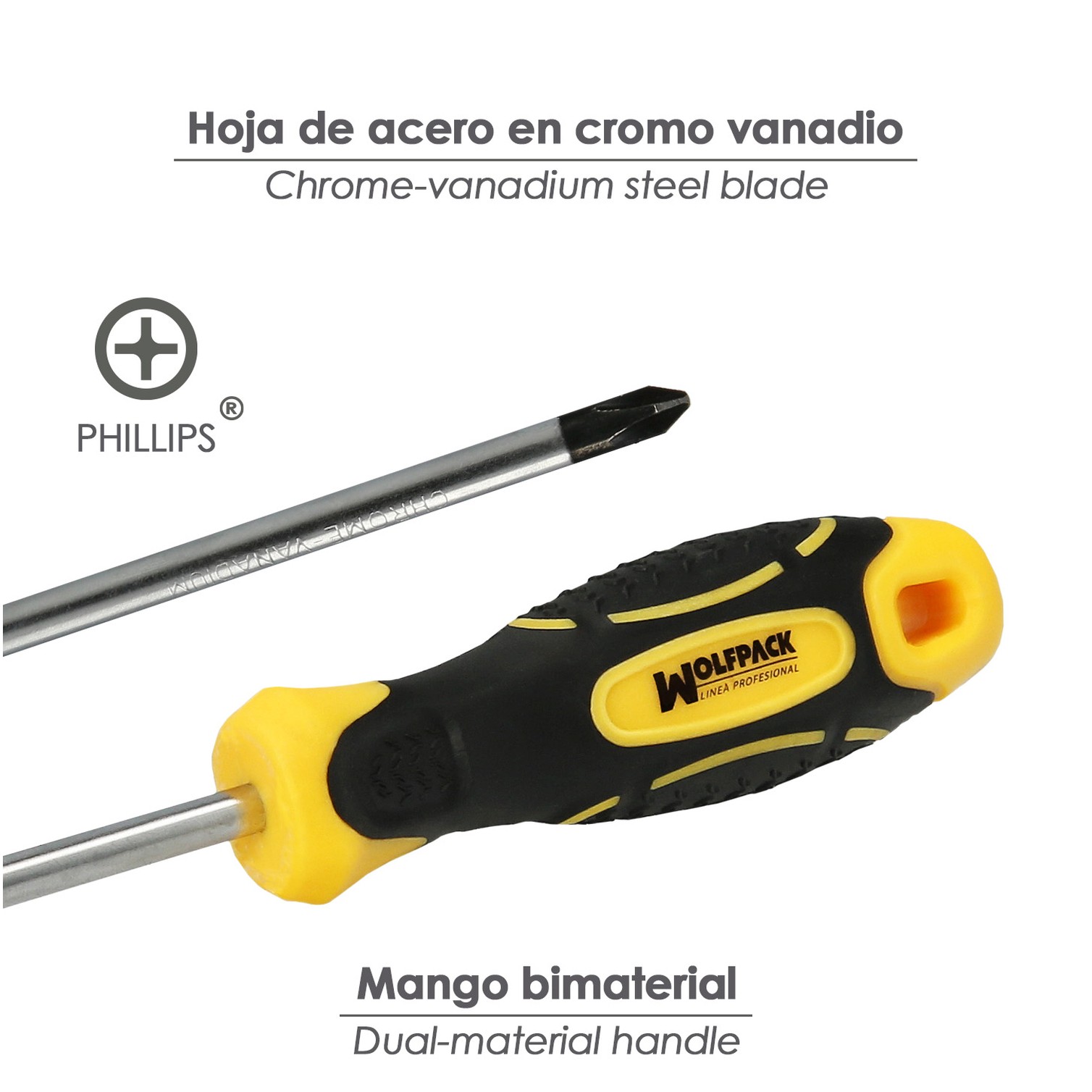 Destornillador Mango Bimaterial Phillips Nº 0 / 75 mm. Destornillador Plano, Cromo Vanadio,