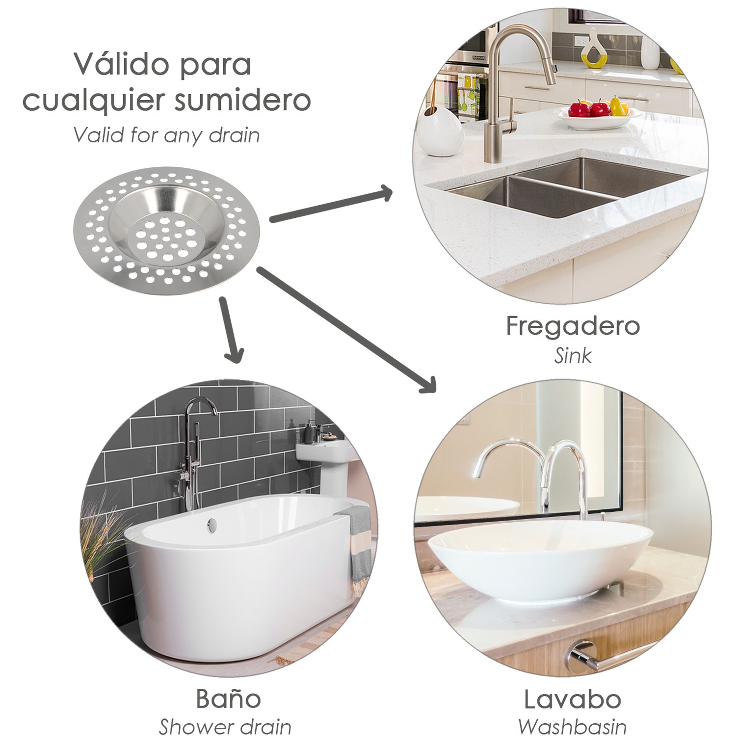 Filtro Cestillo Para Lavabo / Fregadero Inoxidable 8 cm.