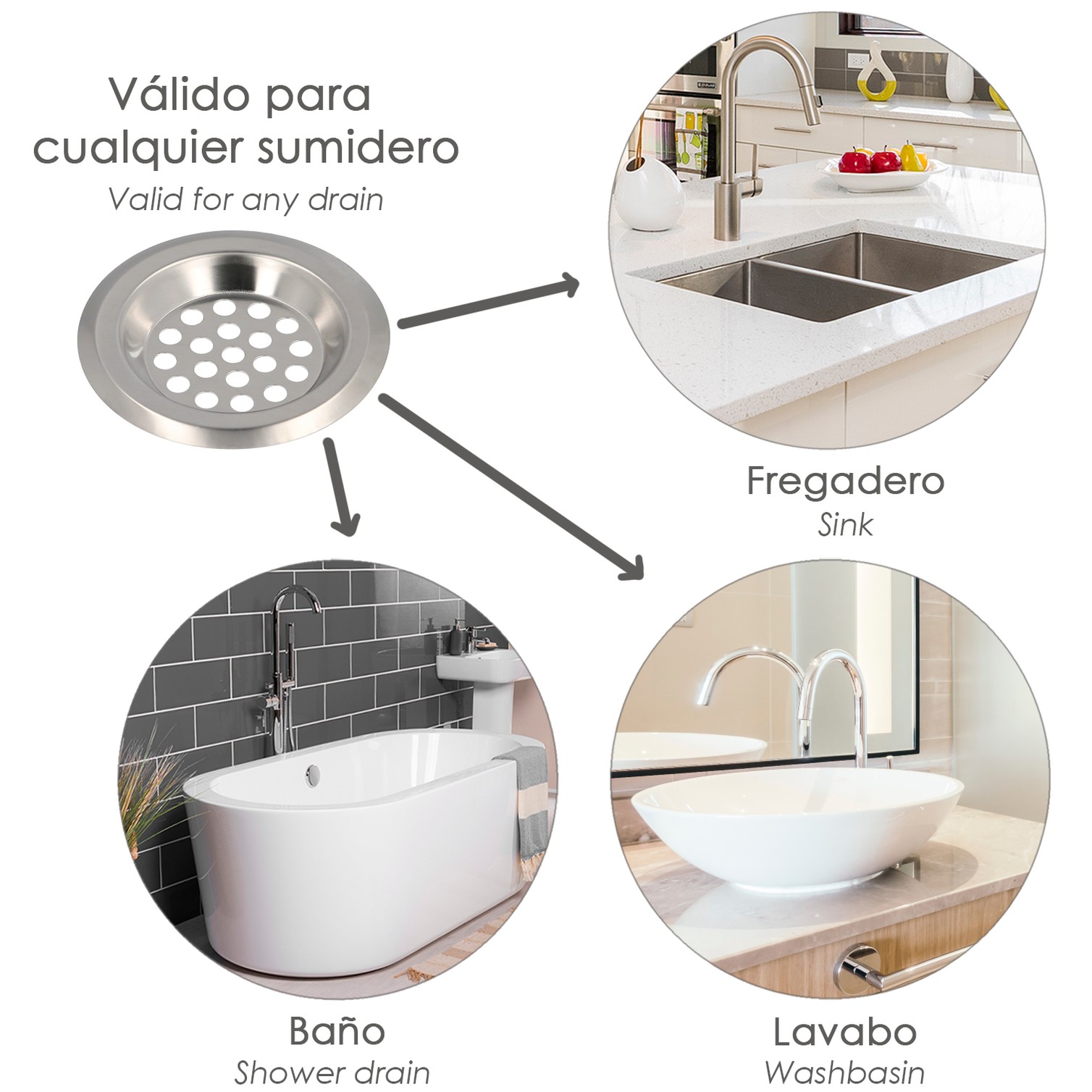 Filtro Cestillo Para Lavabo / Fregadero Inoxidable 6 cm.