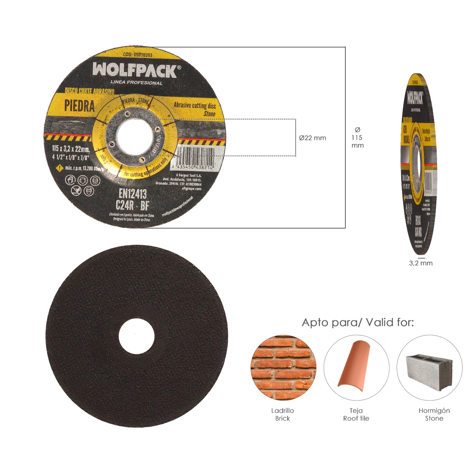 Disco Corte Abrasivo Piedra Ø 115 x Ø 22 mm. Espesor 3,2 mm. Disco Radial / Amoladora Universal Con Todas Las Amoladoras.