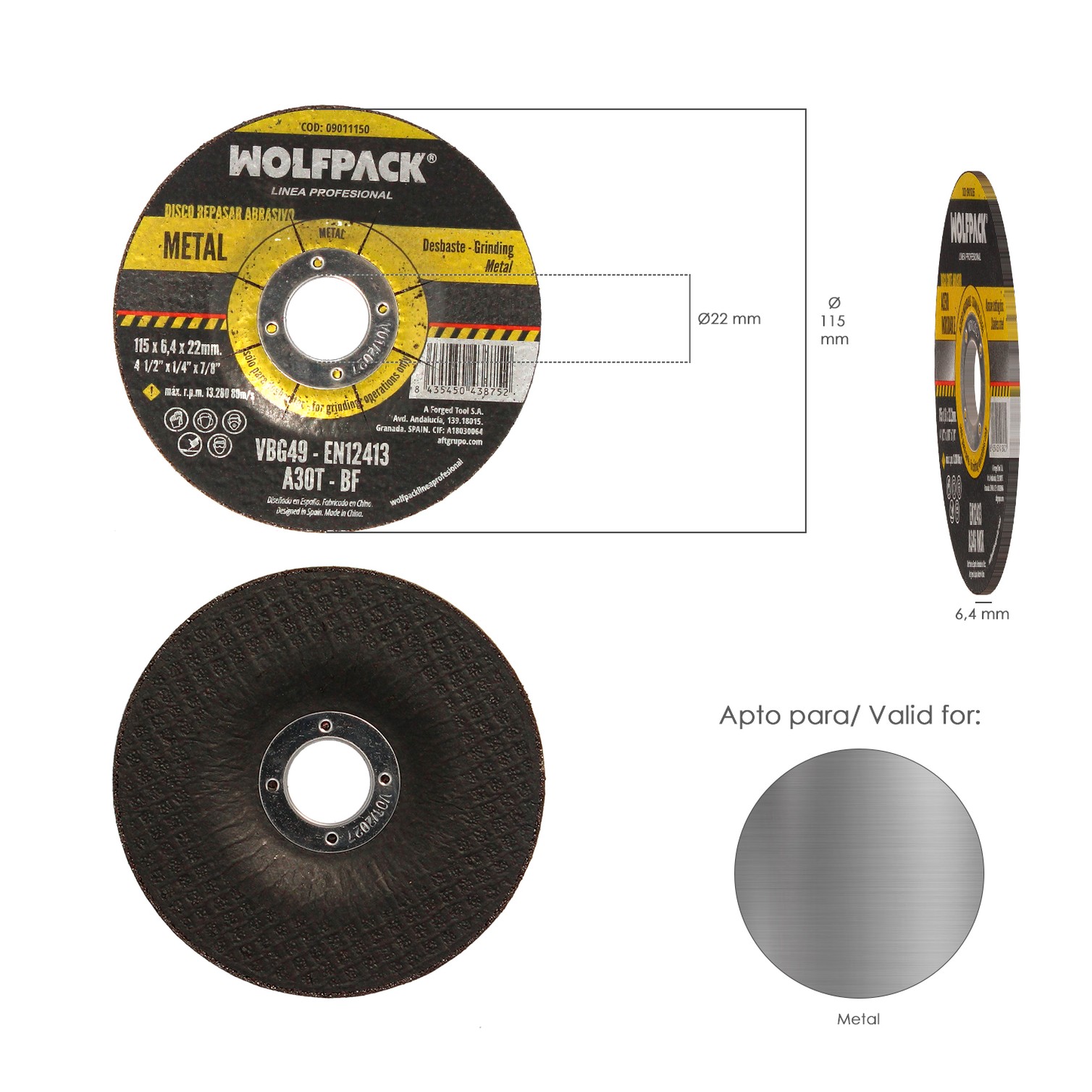 Disco Repasar Abrasivo Ø 115 x Ø 22 mm. Espesor 6,4 mm. Disco Radial / Amoladora Universal Compatible Con Todas Las Amoladoras