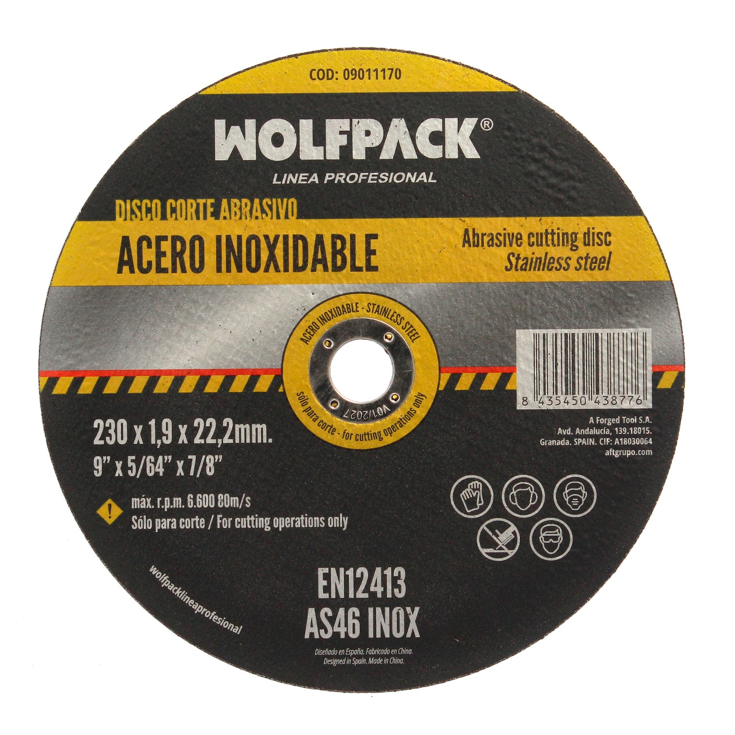 Disco Corte Abrasivo Acero Inoxidable Ø 230x Ø 22,2 mm Espesor 1,9 mm Disco Radial / Amoladora Universal Con Todas Las Amoladora