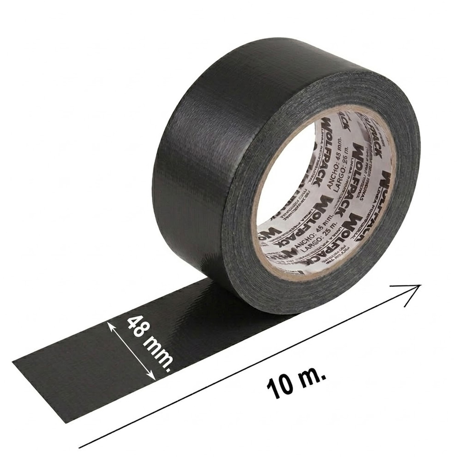Cinta Americana "Muscle" Color Negro 48 mm. x 10 mertos. Super Resistente, Sellar, Reparar, Unir, Fijar, Sujetar, Empaquetar.