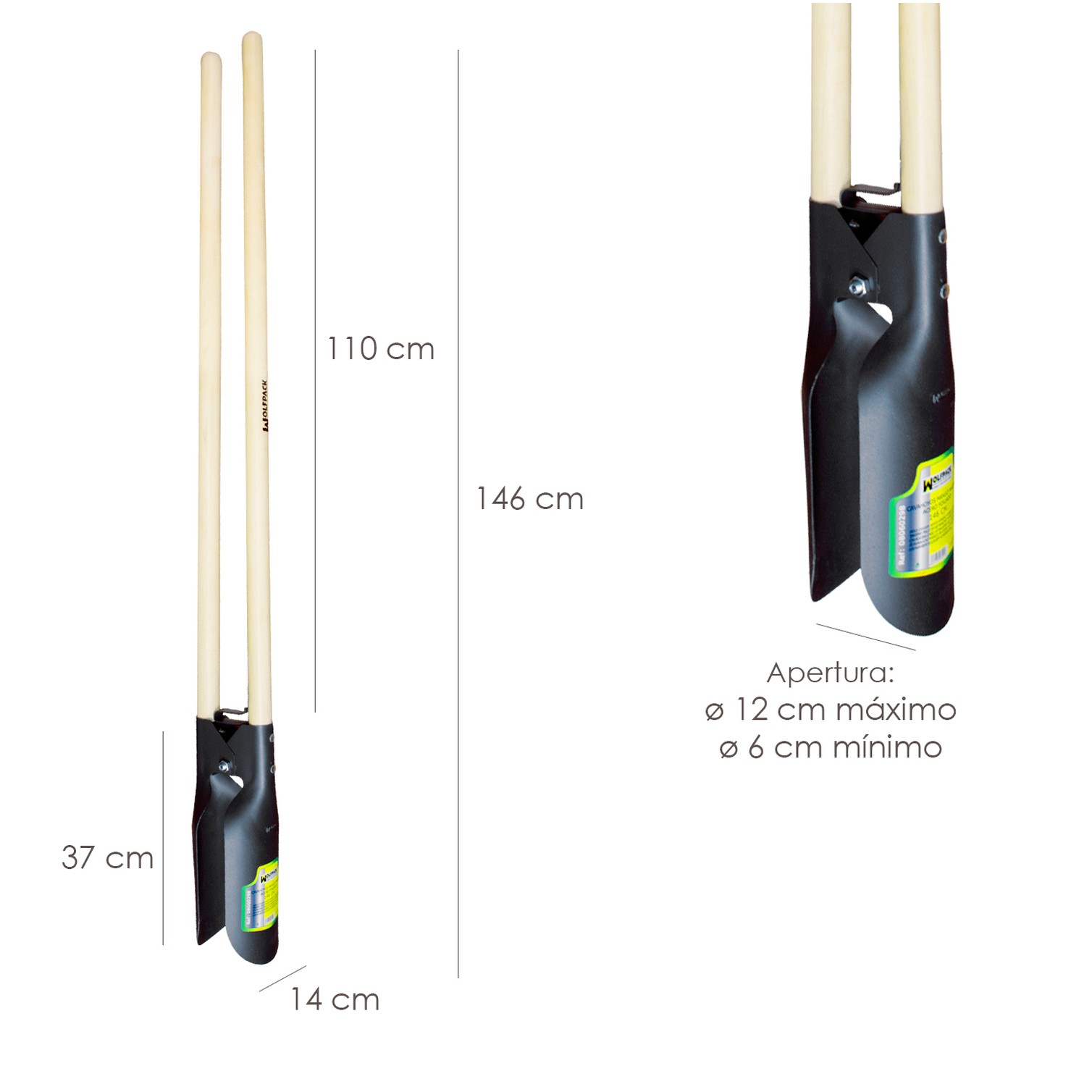 Cavahoyos Acero Forjado Con Mango Madera 146 cm. Plantador, Cava Hoyos,sembradora, Plantadora, Cava Poste, Siembra Bulbos,