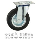 Rueda Industrial Goma Negra Placa 125 mm.
