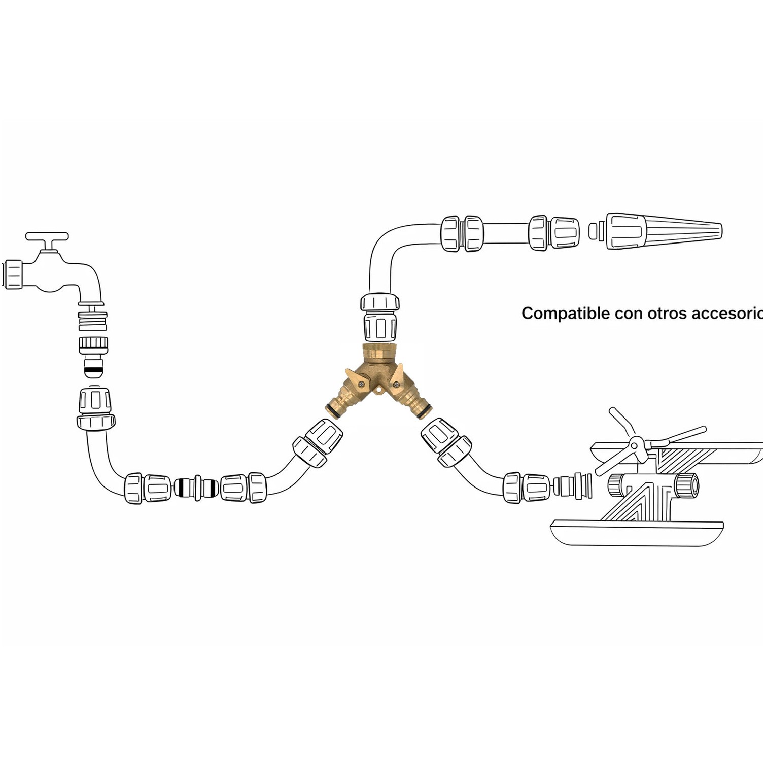 Adaptador Manguera Laton 2 tomas para Grifo 3/4"
