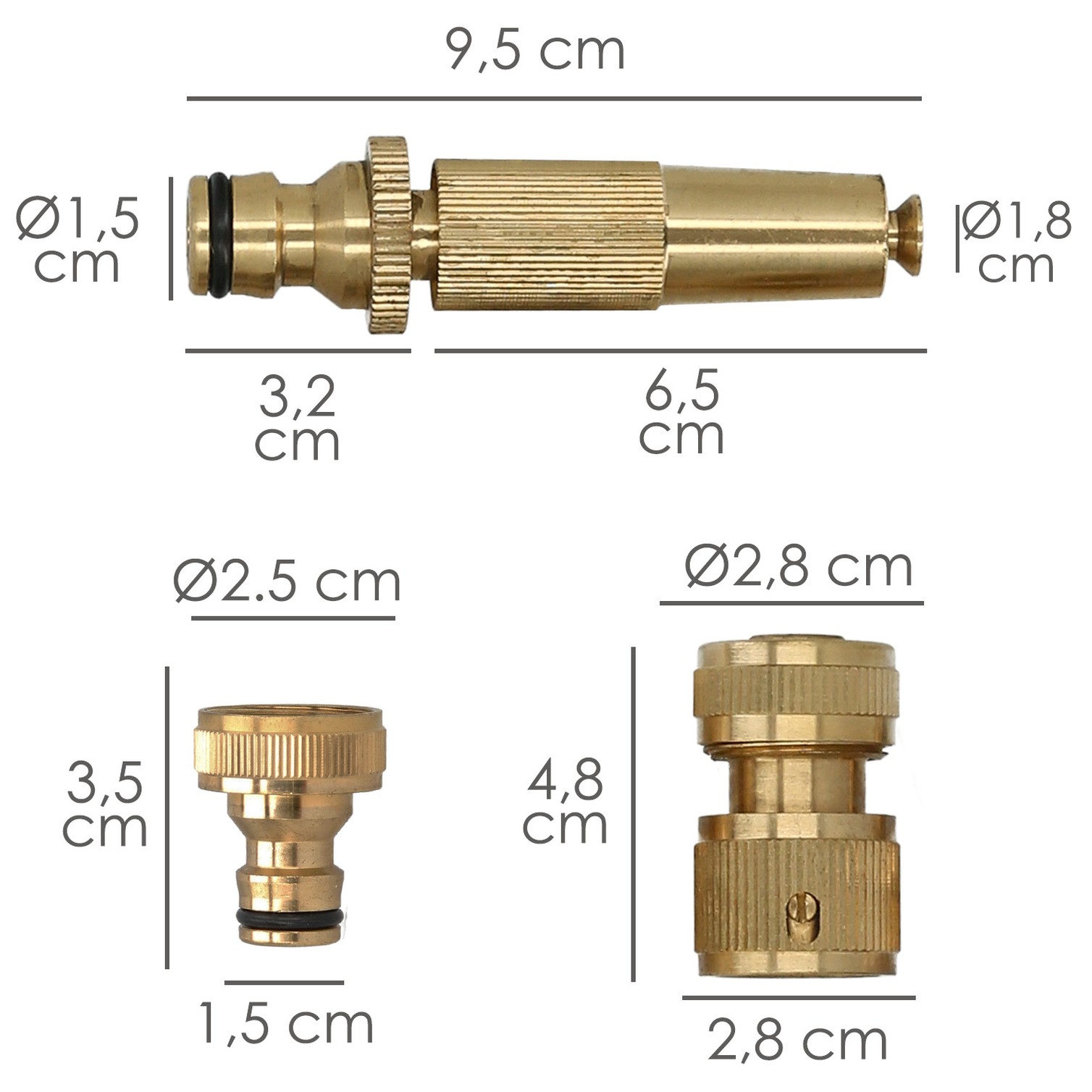 Set Riego 4 piezas Para Mangueras 1/2" Fabricado en laton.