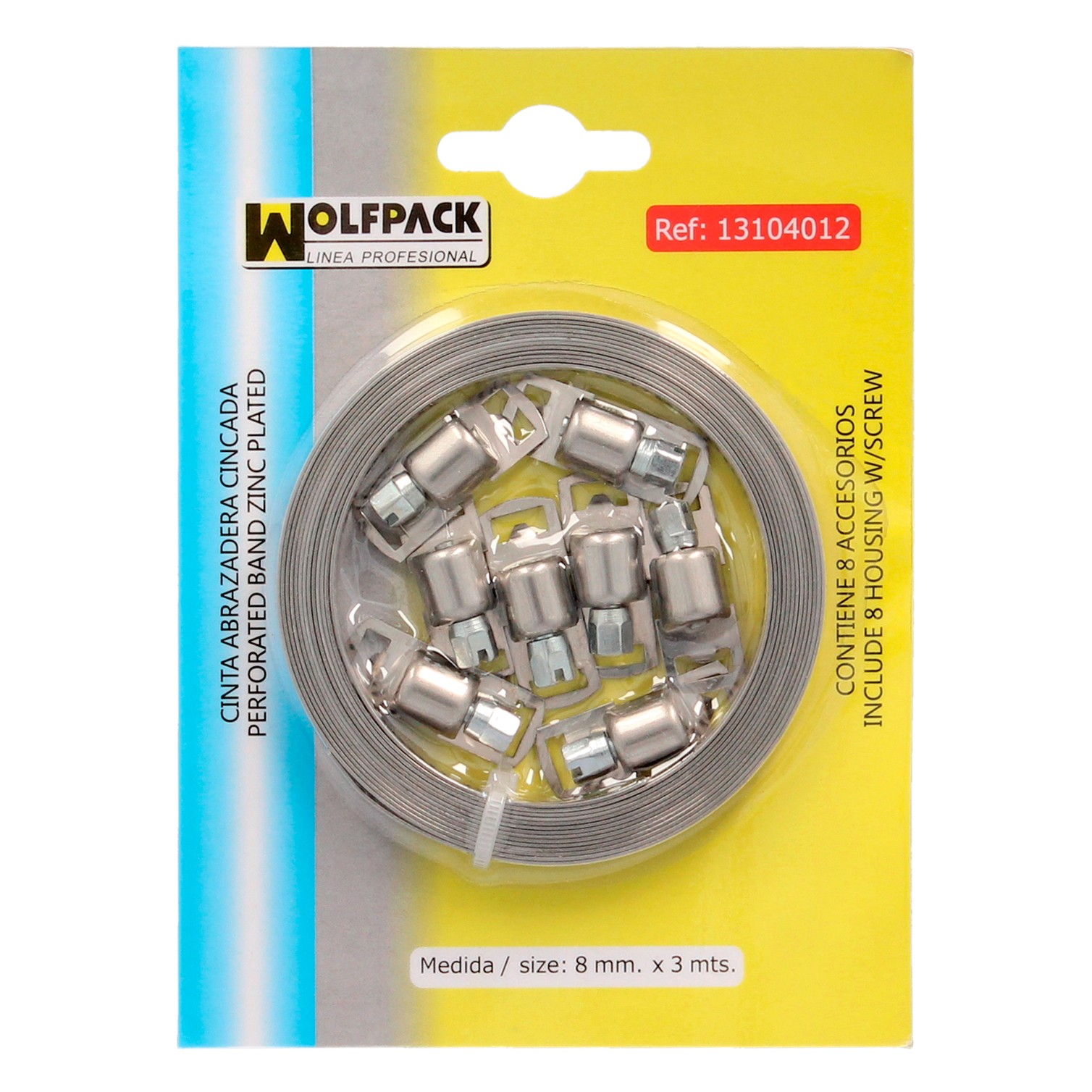 Cinta Abrazadera cortar Zincada 8 mm. x 3 m. con 8 tornillos Abrazadera Metalica de Tornillo, Abrazadera Sin Fin